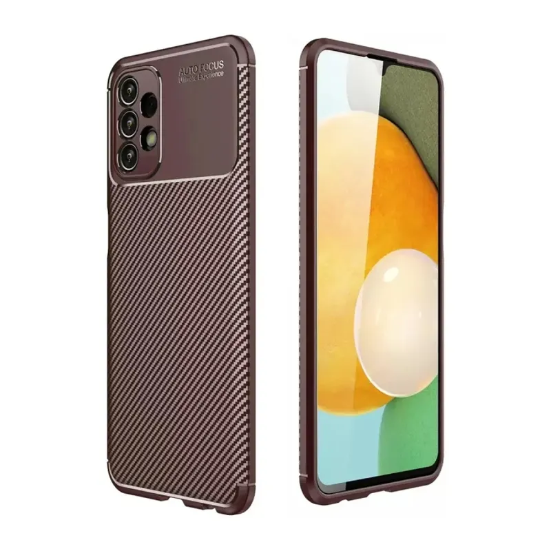 Samsung Galaxy A13 4g Kılıf Auto Focus Karbon Kapak - Kahverengi