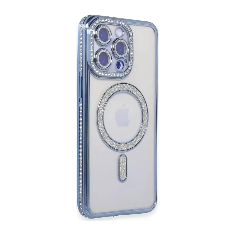 Apple İphone 14 Pro Kılıf Joke Simli Magneticsafe Kılıf - Mavi