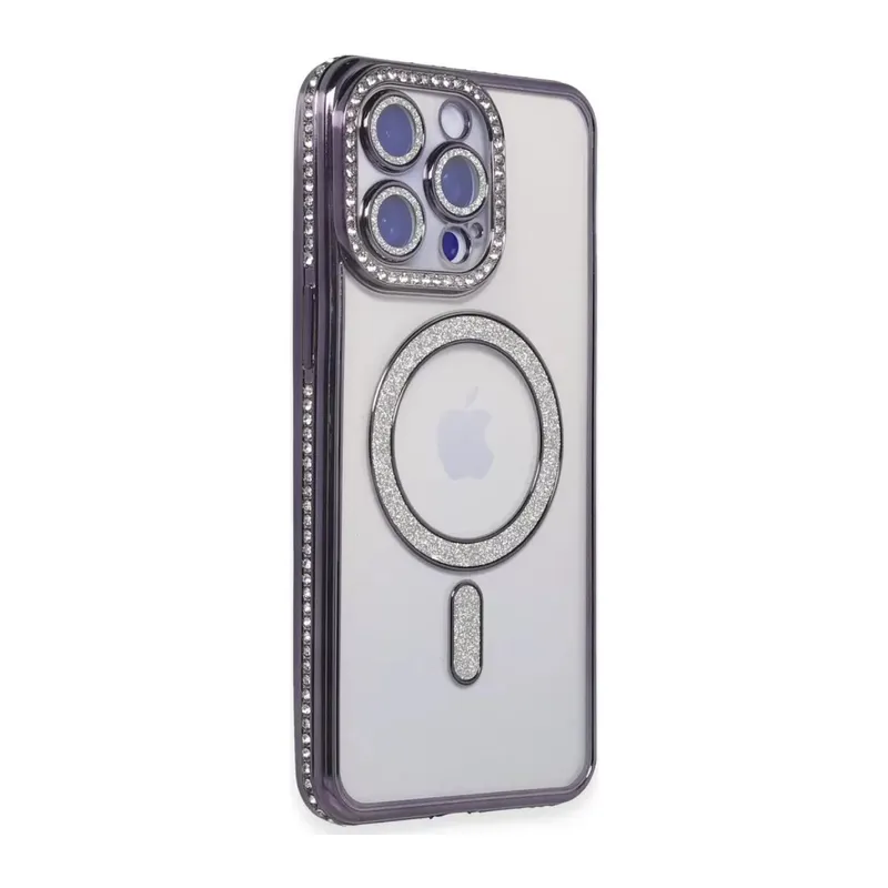 Apple İphone 14 Pro Kılıf Joke Simli Magneticsafe Kılıf - Derin Mor