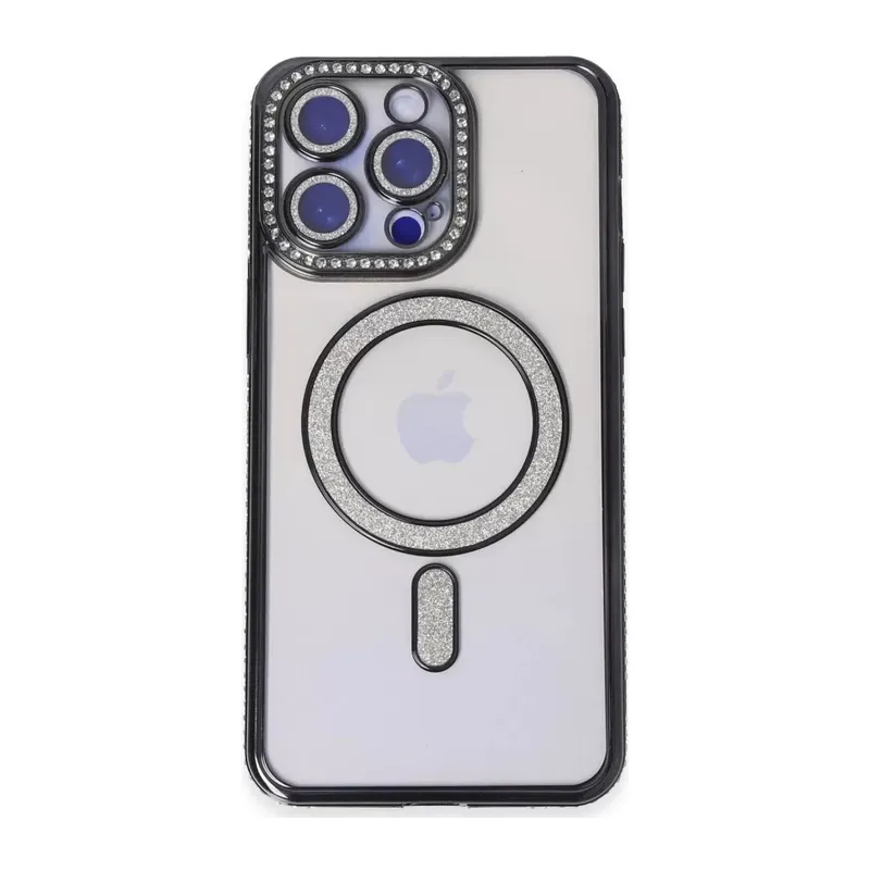 Apple İphone 14 Pro Kılıf Joke Simli Magneticsafe Kılıf - Siyah