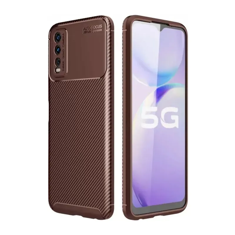 Vivo Y11s Kılıf Auto Focus Karbon Kapak - Kahverengi