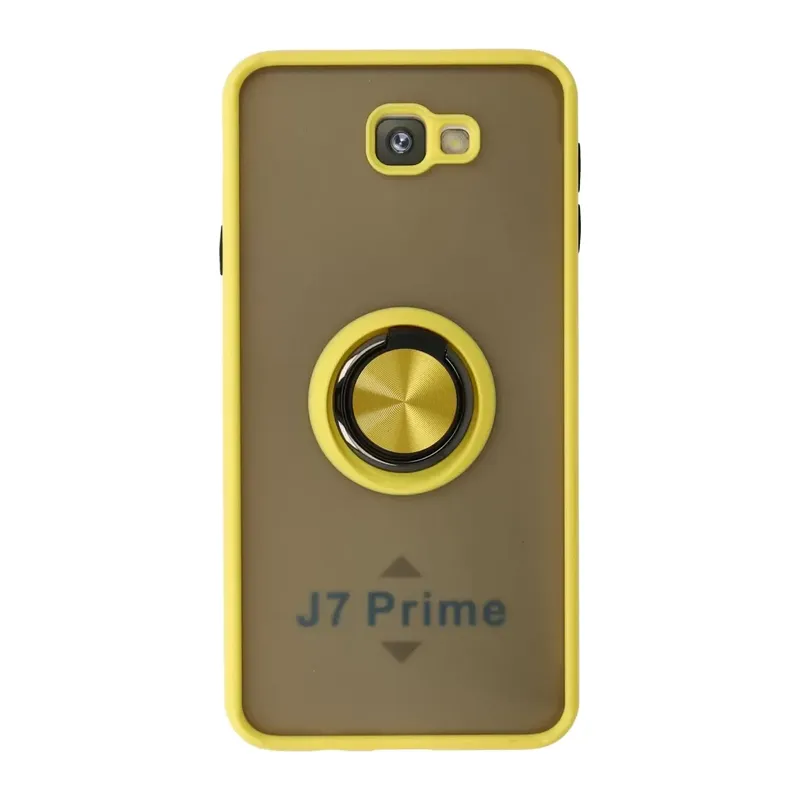 Samsung Galaxy J7 Prime Kılıf Montreal Yüzüklü Silikon Kapak - Sarı