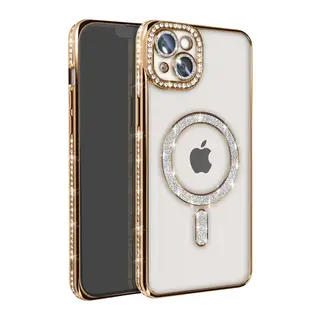 Apple İphone 14 Kılıf Joke Simli Magneticsafe Kılıf - Gold