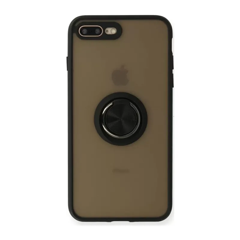 Apple İphone 7 Plus Kılıf Montreal Yüzüklü Silikon Kapak - Siyah