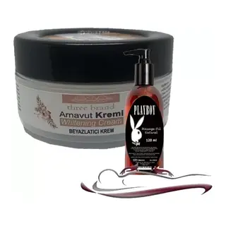 Three Brand Whitening Cream 3 Adet Arnavut Kremi 50ml Aklık Kremi İle 120ml Playboy Masaj Yağı