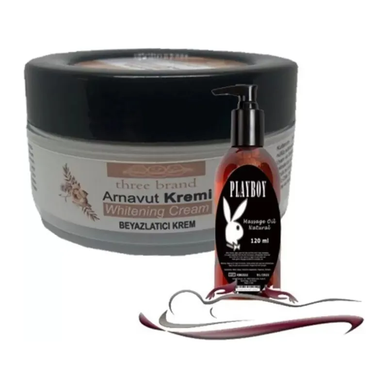 Playboy Three Brand Whitening Cream 4 Adet Arnavut Kremi 50 Ml Aklık Kremi İle 120ml Masaj Yağı