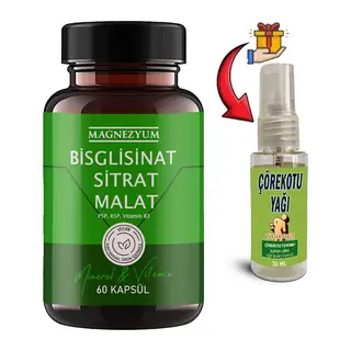 Magnezyum: 1 Adet Bisglisinat Magnezyum Sitrat Magnezyum Malat & Vitamin B2 B3 B6 Ve Mineral Kapsülleri 60lı + 30 Ml Çörek Otu Masaj Yağı
