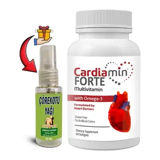 Cardiamin Forte: 1 Adet Multivitaminli Omega3lü 60 Soft Jel Kapsüllü Formül + 30 Ml Çörek Otu Masaj Yağı