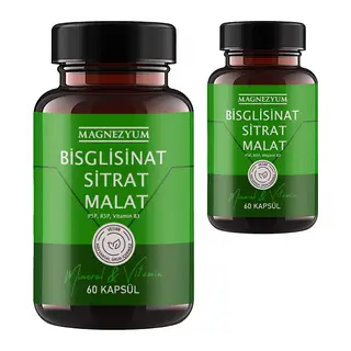 Magnezyum: 2 Adet Bisglisinat Magnezyum Sitrat Magnezyum Malat & Vitamin B2 B3 B6 Ve Mineral Kapsülleri 60lı 2 Adet