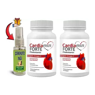 Cardiamin Forte: 2 Adet Multivitaminli Omega3lü 60 Soft Jel Kapsüllü Formül + 30 Ml Çörek Otu Masaj Yağı