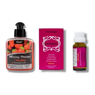 Caas Çilek Aromalı Isıtıcılı Cinsel Masaj Yağı 100 Ml + Potıoon Kadınlara Özel Damla