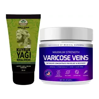 İbn-i Sina 2 Tane Dindirici Kuyruk Yağı Kremi Kas Sırt Bel El Ayak Kullanım 50 Ml + Varicose Veins Maximum Strength Cream Varıslere Krem 150 Ml