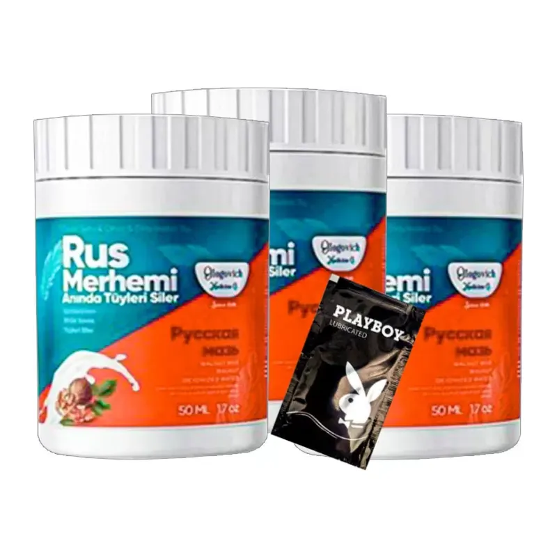 Playboy TurQuoise Tüylere Krem 3 Adet Ceviz & Ceviz Sütü Rus Merhemi 50 Ml + Yanında Jel