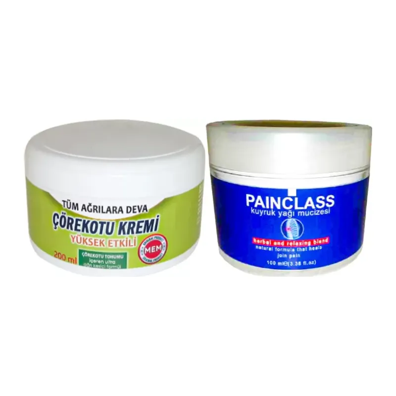 Çörek Otu Kremi Büyük Xlboy 200 Ml Green + 100 Ml Painclass Kuyruk Yağı Kremi / Diz Dirsek Iskelet Sırt Bel Kas Agrilarina Masaj Seti