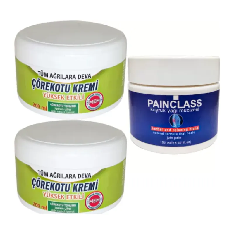 Çörek Otu Kremi Büyük Xlboy 200 Ml Green + 150 Ml Kuyruk Yağı Kremi Painclass / Diz Dirsek Iskelet Sırt Bel Kas Agrilarina Masaj Seti