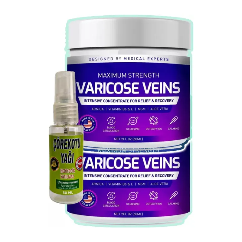 Varicose Veins Purple 2 Adet Varislerinize Bakım Kremi 100 Ml + Çörek Otu Yağı Teskin Yağı 30 Ml