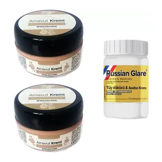 Three Brand Whitening Cream 50 Ml Arnavut Kremi Aklık Kremi 2 Adet + Russıan Glare Tüy Dökücü Azaltıcı Merhem 50ml 1 Adet