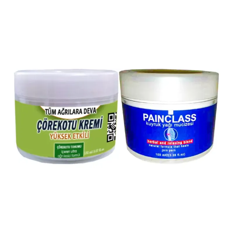 2 Adet Çörek Otu Kremi Büyük Boy 150 Ml Krem + Painclass 100 Ml Kuyruk Yağı Kremi / Kas Diz Dirsek Sırt Bel Iskelet Agrilarina Masaj Seti