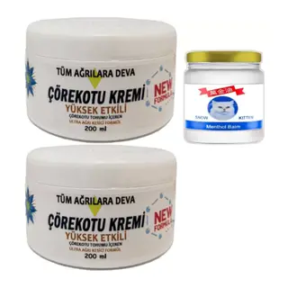 2 Adet Çörek Otu Kremi Xl Box Büyük Boy White 200 Ml + Yanında 2 Adet Snow Kitten 50 Ml Menthol Balm / Diz Dirsek Iskelet Sırt Bel Kas Agrilarina Masaj Seti