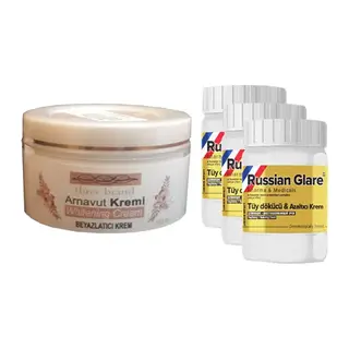 Three Brand Whitening Cream 100 Ml Arnavut Kremi Aklık Kremi + Russıan Glare Tüy Dökücü Azaltıcı Merhem 50 Ml 3 Adet