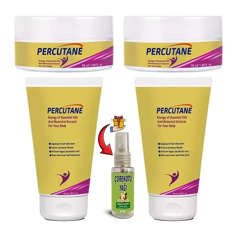 Percuadet 2şerli Set: Tüp + Kavanoz Kapsikum Arnika Montana Dulavratotu Kökü Kremi 50ml + Çörekotu Yağı Vücut Masaj Seti