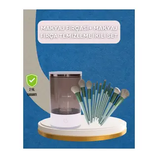 13 Parça Makyaj Fırça Seti + Otomatik Fırça Temizleyici