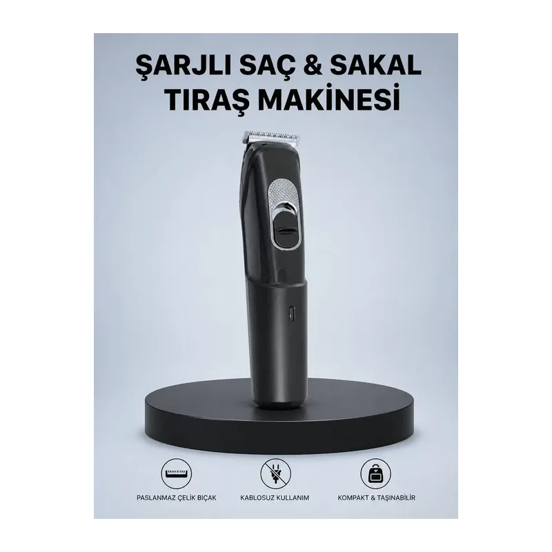 Kablosuz, Paslanmaz Çelik Bıçaklı Profesyonel Saç Ve Sakal Tıraş Makinesi – Sessiz, Güçlü Ve Ergonomik