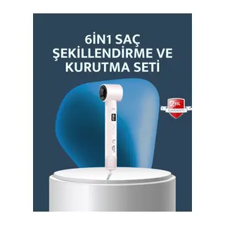 6-in-1 Saç Şekillendirme Seti Yüksek Hızlı Motor Negatif İyon Lcd Ekran