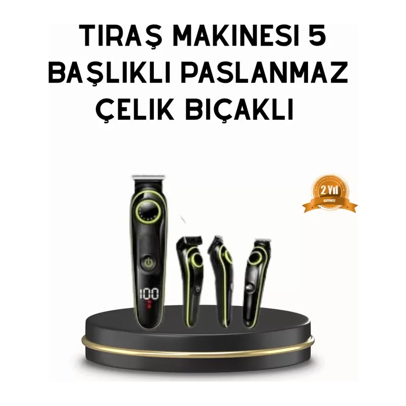 Erkek Bakım Seti 5’i 1 Arada Şarjlı Paslanmaz Çelik Başlıklı
