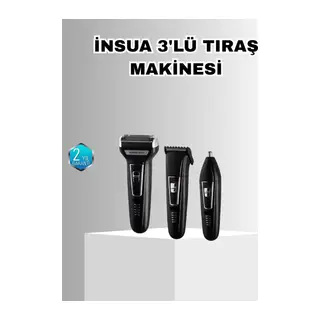 İnsua Erkek Bakım Seti – 3 Başlıklı Şarjlı Tıraş Makinesi, 60 Dakika Kablosuz Kullanım