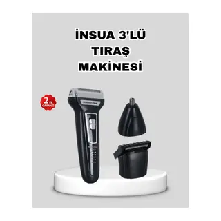 İnsua 3’lü Tıraş Makinesi – 3 Farklı Kesim Başlığı, Güçlü Motor, 60 Dakika Kullanım