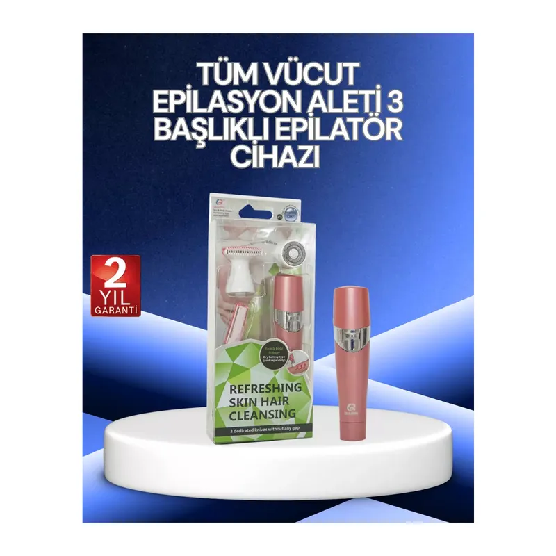 3 Başlıklı Yüz Ve Vücut Tüy Temizleme Cihazı Pembe