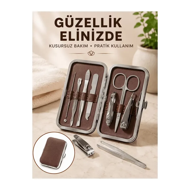 7 Parça Paslanmaz Çelik Manikür Ve Pedikür Seti Çantalı Profesyonel