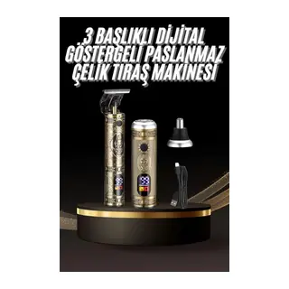Tıraş Makinesi Pro 3 Başlıklı Dijital Göstergeli Saç Sakal Kulak Ve Burun