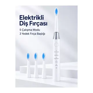 3 Yedek Başlık Hediyeli Usb Şarjlı Beyaz Elektrikli Diş Fırçası