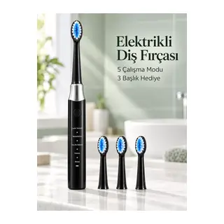 Günlük Ağız Bakımı İçin Şarj Edilebilir 5 Modlu Siyah Elektrikli Diş Fırçası