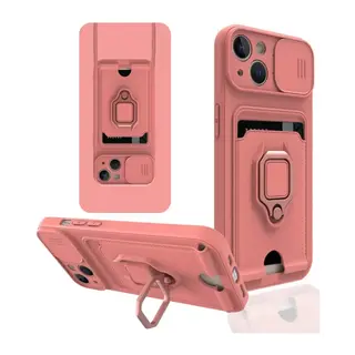Apple İphone 14 Kılıf Zuma Kartvizitli Yüzüklü Silikon - Pembe