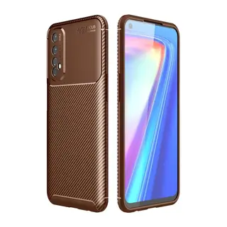 Realme 7 Kılıf Auto Focus Karbon Kapak - Kahverengi