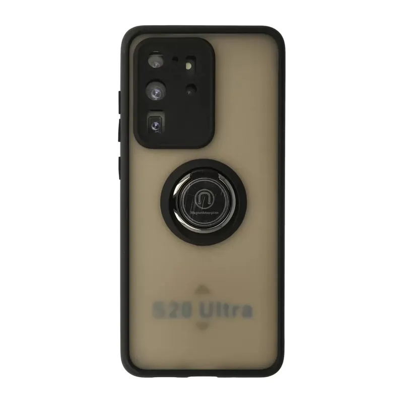 Samsung Galaxy S20 Ultra Kılıf Montreal Yüzüklü Silikon Kapak - Siyah