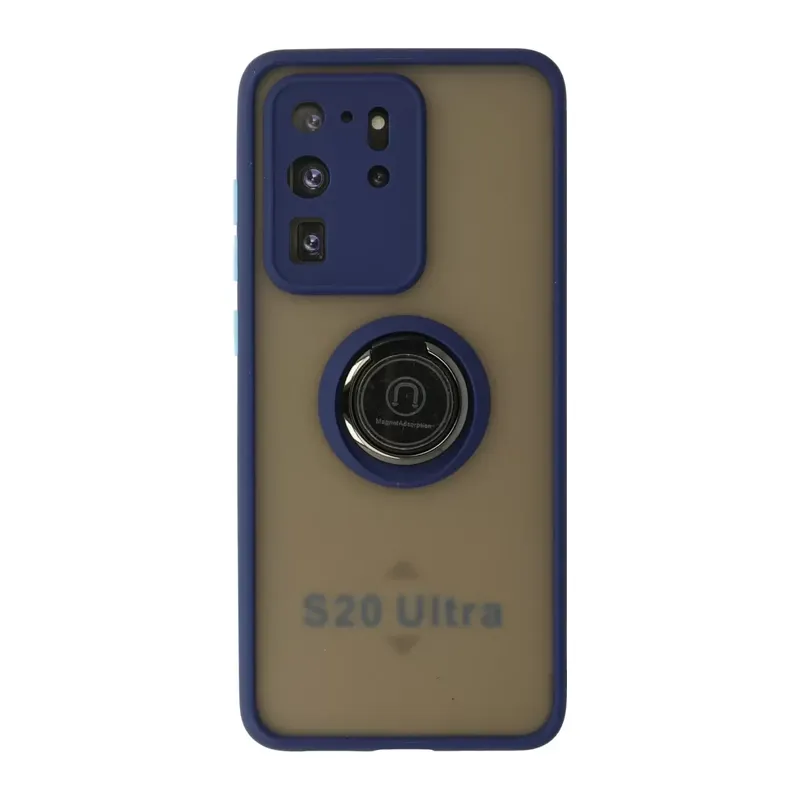Samsung Galaxy S20 Ultra Kılıf Montreal Yüzüklü Silikon Kapak - Lacivert