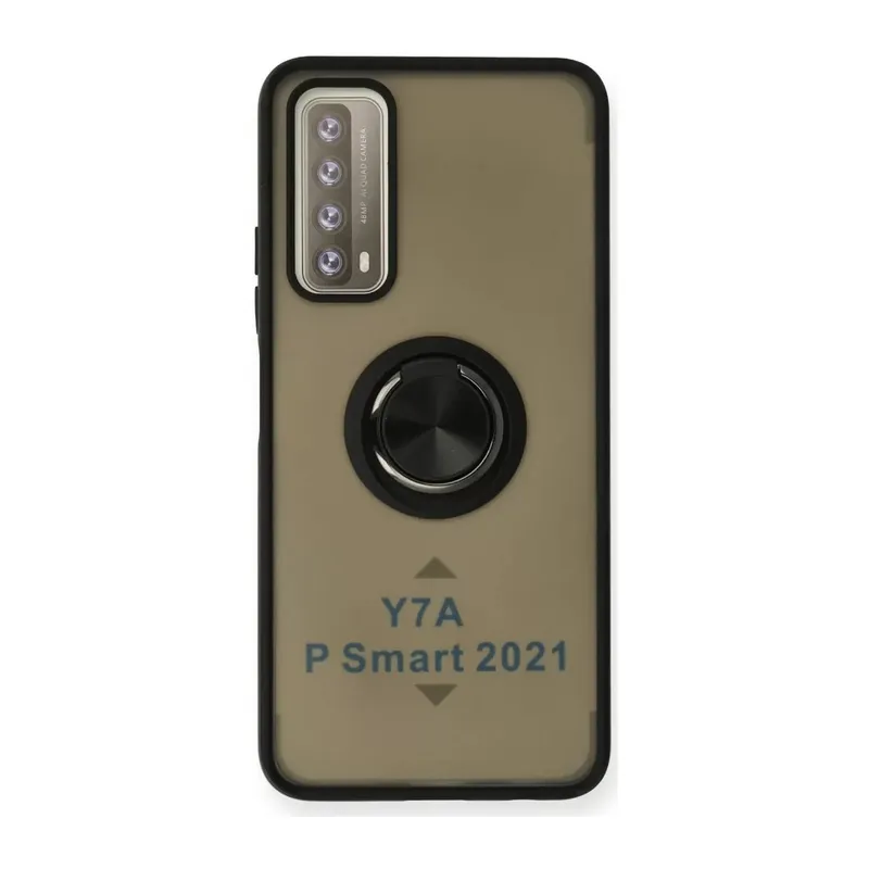 Huawei P Smart 2021 Kılıf Montreal Yüzüklü Silikon Kapak - Siyah