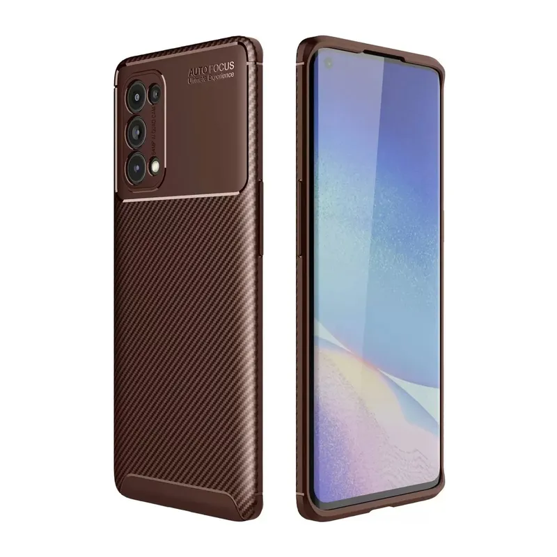 Oppo Reno 5 Pro Kılıf Auto Focus Karbon Kapak - Kahverengi