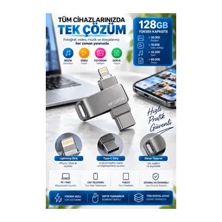 Çoklu Girişli 128GB Lightning Type C USB Flash Bellek Telefon Tablet ve Bilgisayar Uyumlu