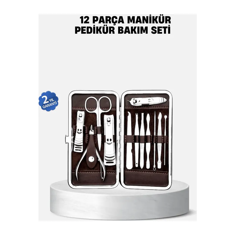 Özel Deri Çantalı 12 Parça Manikür Pedikür Bakım Seti Paslanmaz Çelik