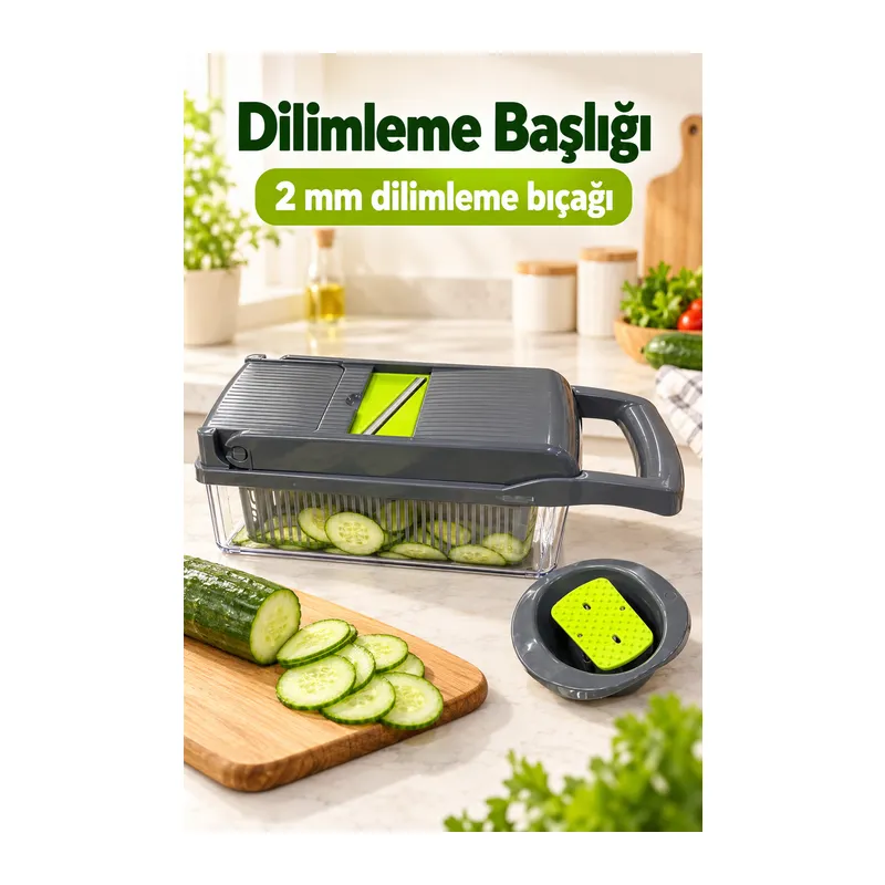 Hazneli Sebze Doğrayıcı Küp Kesim Bıçaklı Set