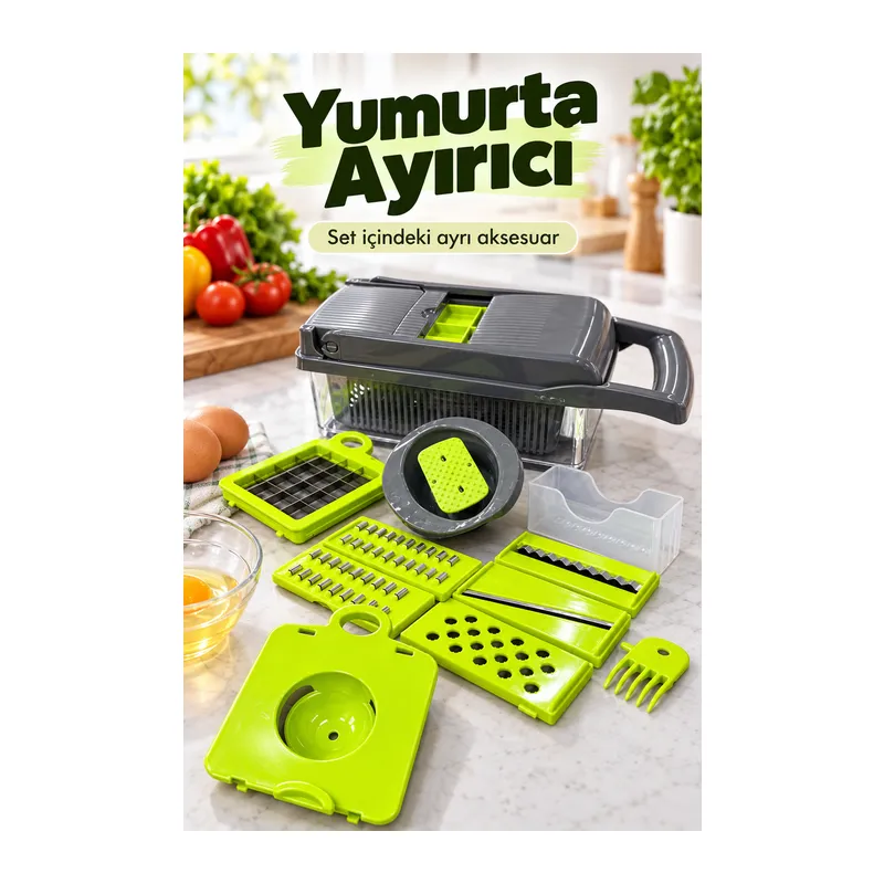 Sebze Doğrayıcı ve Rende Seti Şeffaf Hazneli