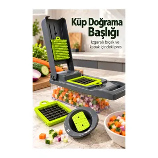 Sebze Doğrayıcı Dilimleyici ve Rende Seti Hazneli