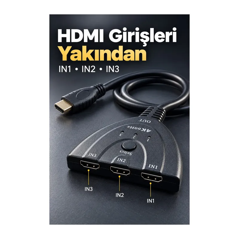 HDMI Kaynak Seçici Kablolu Çıkış ve Seçim Düğmesi