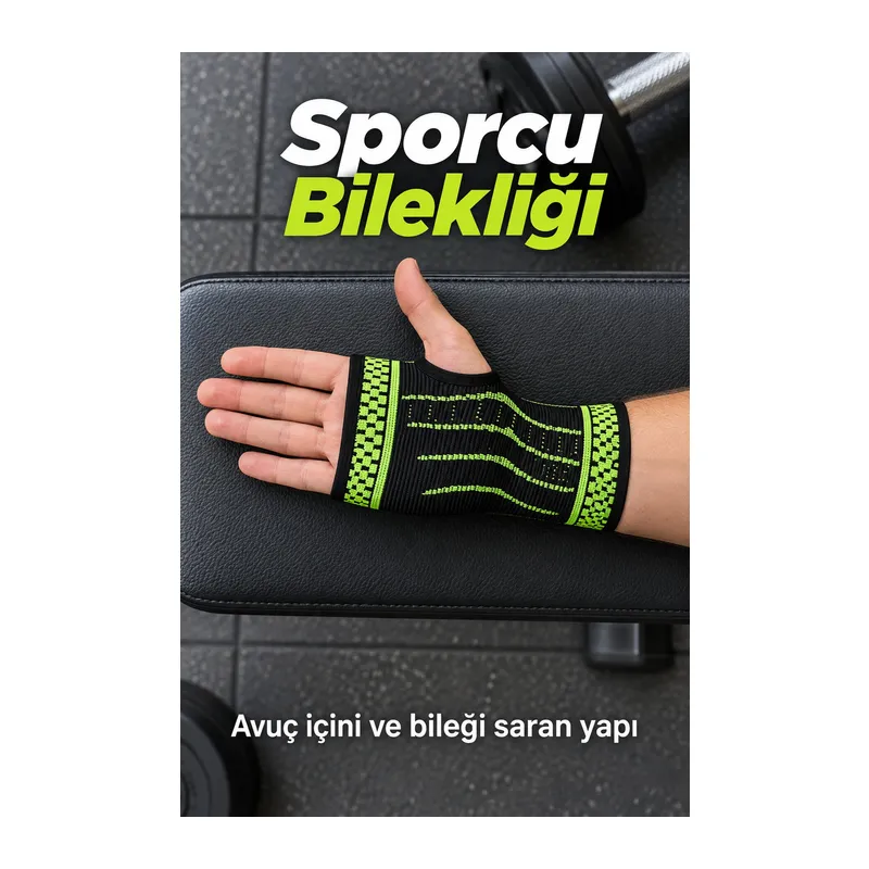 Örgü Dokulu El Bilek Desteği Siyah Yeşil Tasarım