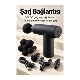 El Tipi Masaj Tabancası Top Başlıklı Siyah Gövde